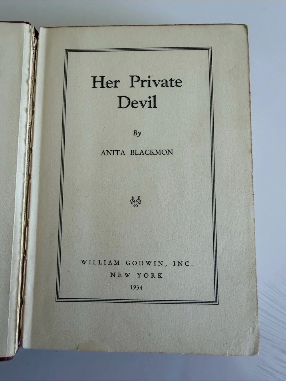 Vtg 1934 HER PRIVATE DEVIL 1st Ed Pulp Book Dust Jacket Anita Blackmon Godwin